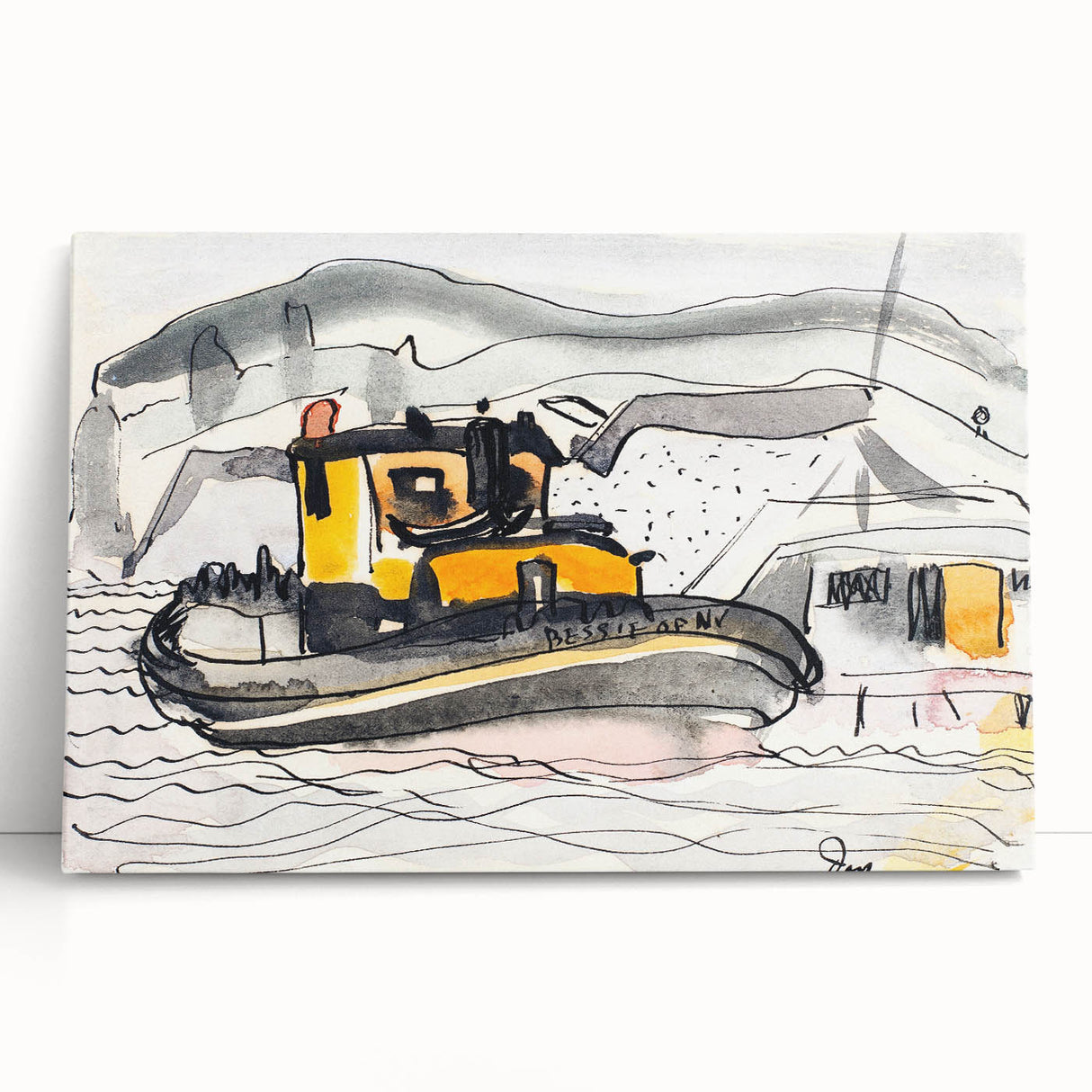 Modern Wall Art - Abstract Maritime Study with Yellow Tugboat