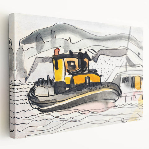 Modern Wall Art - Abstract Maritime Study with Yellow Tugboat
