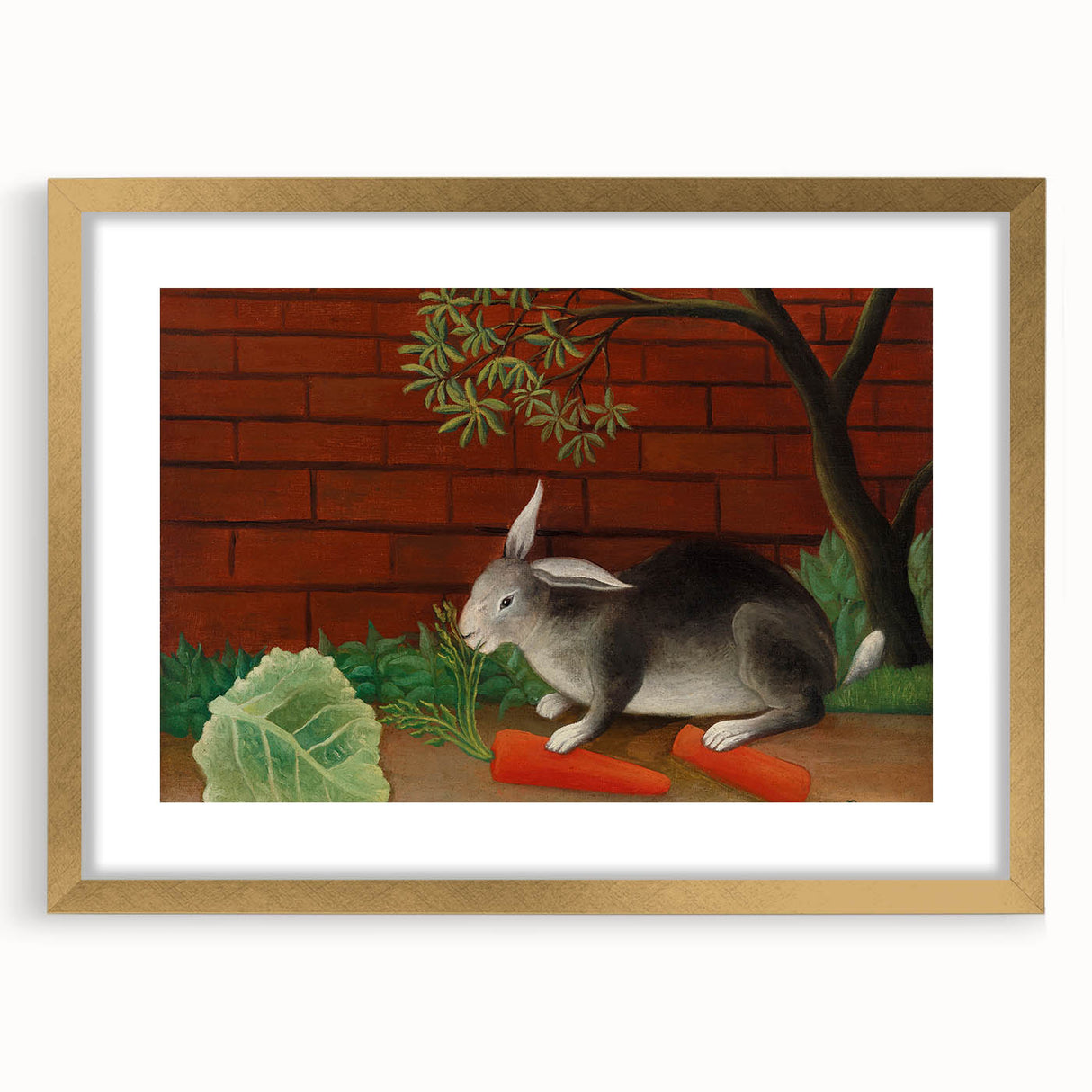 Modern Wall Art - Whimsical Rabbit with Carrots and Cabbage