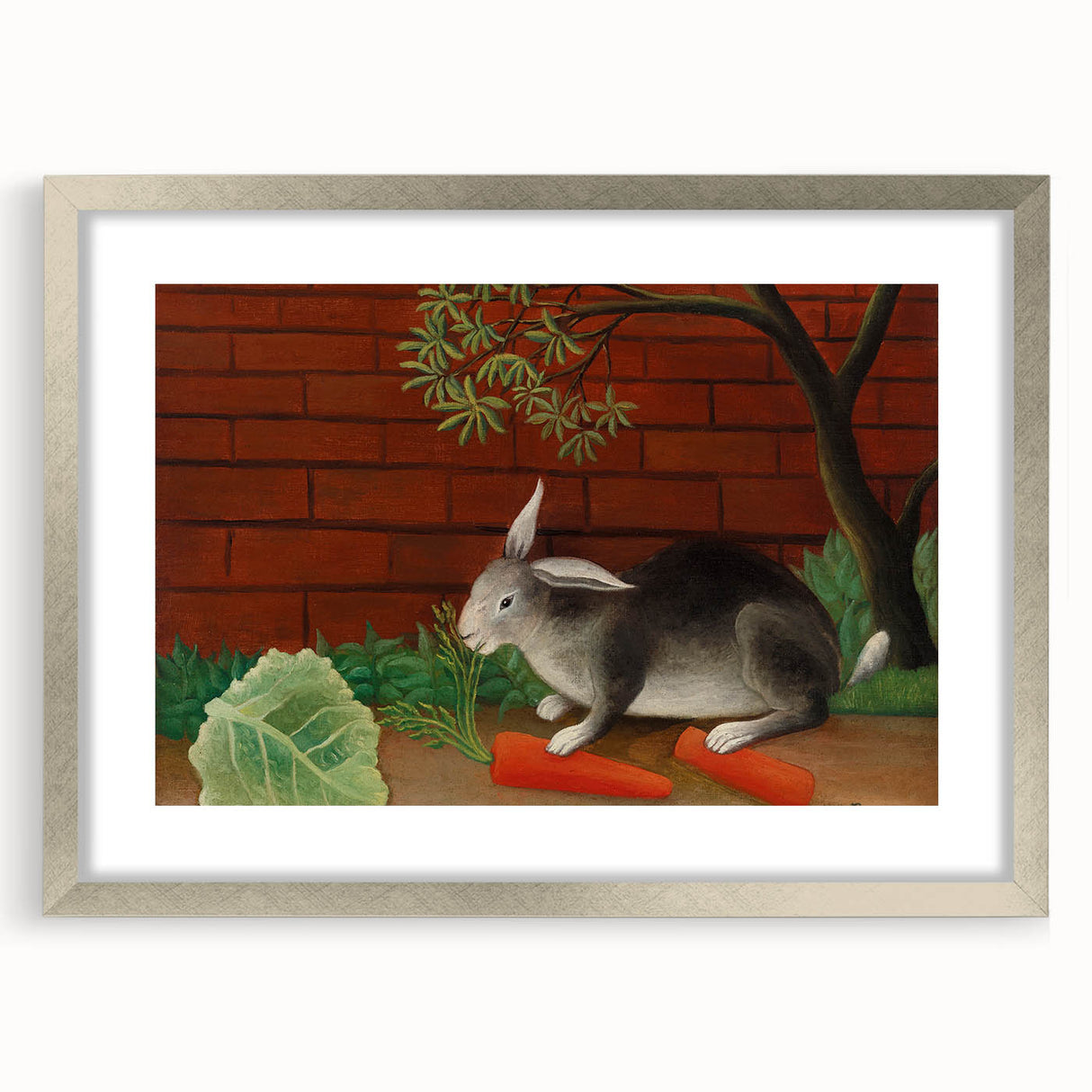 Modern Wall Art - Whimsical Rabbit with Carrots and Cabbage