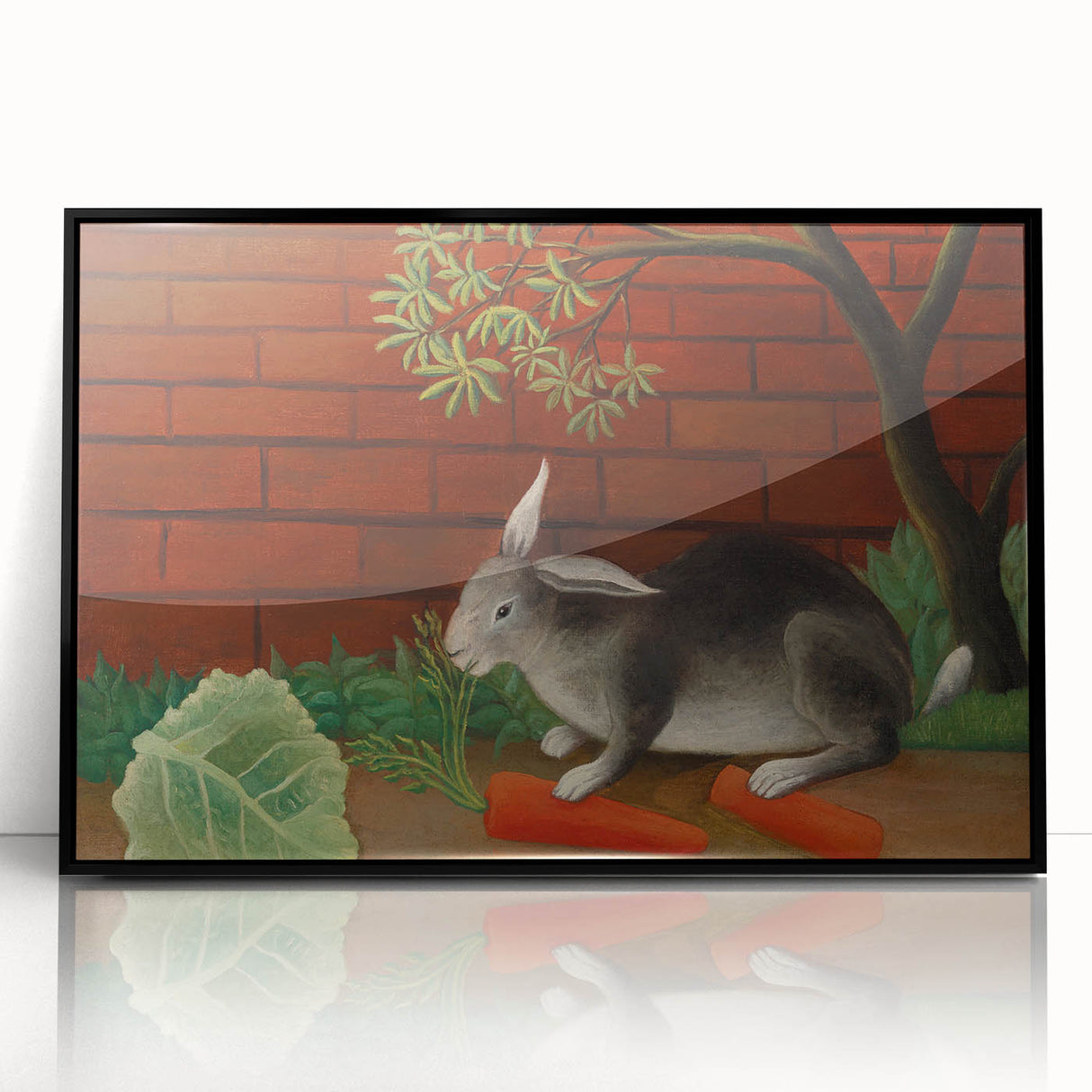 Modern Wall Art - Whimsical Rabbit with Carrots and Cabbage