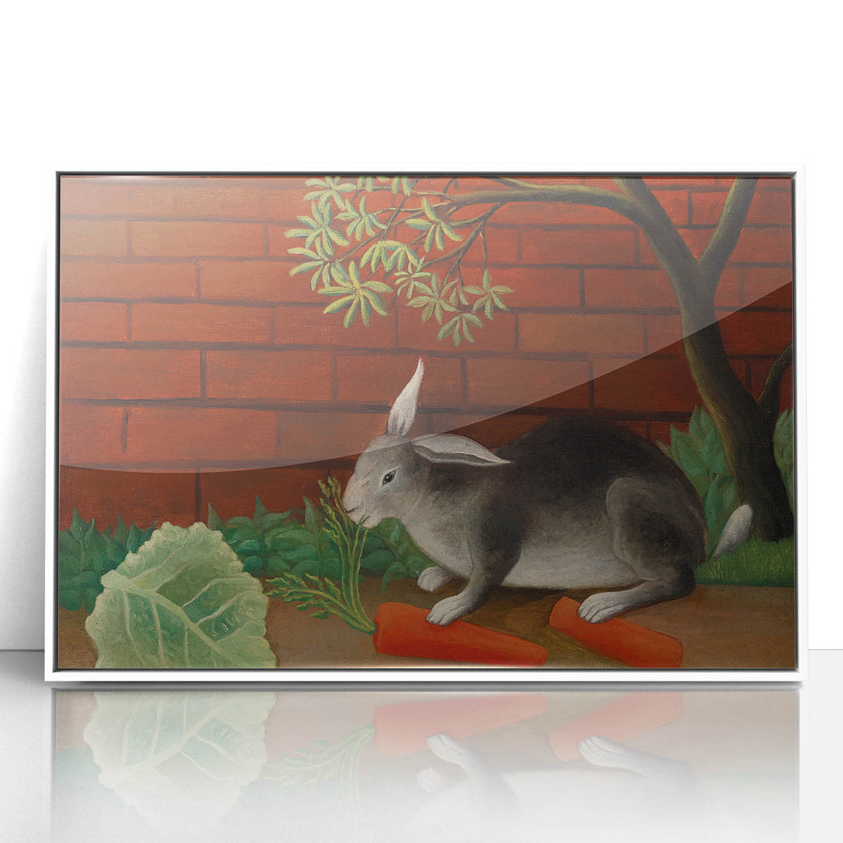 Modern Wall Art - Whimsical Rabbit with Carrots and Cabbage