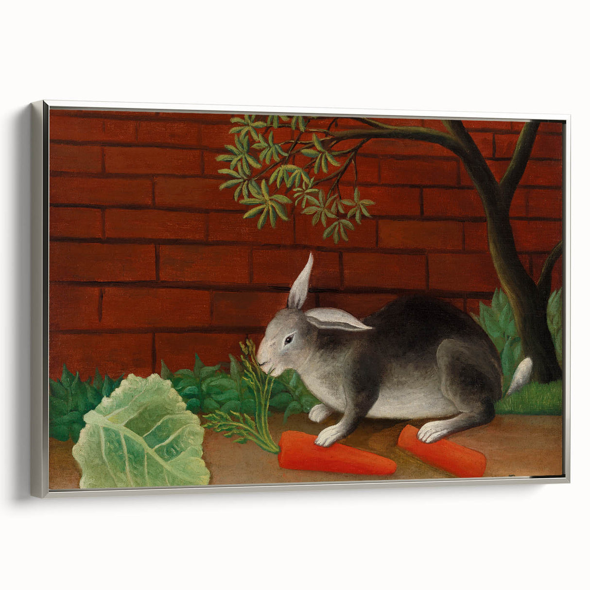 Modern Wall Art - Whimsical Rabbit with Carrots and Cabbage