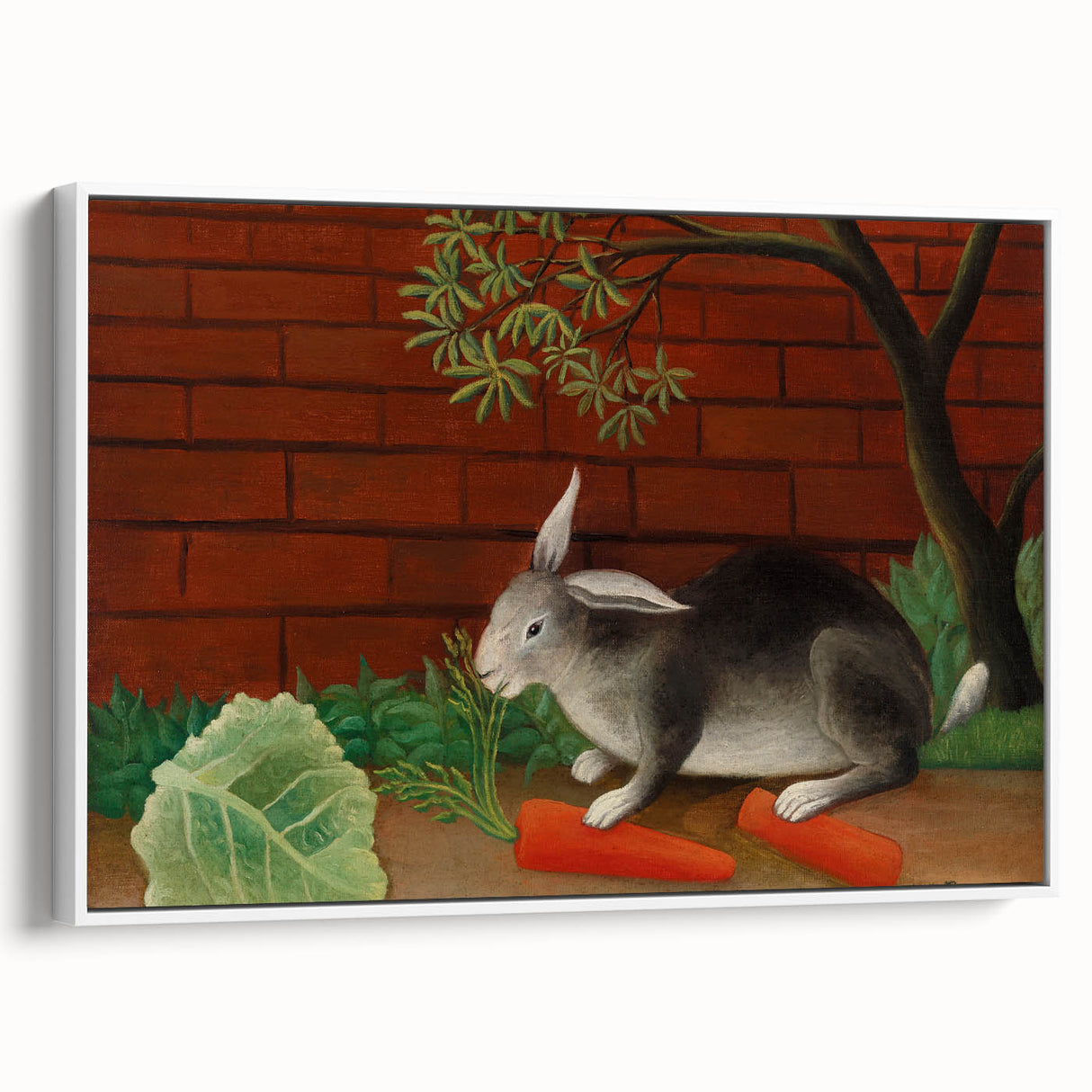 Modern Wall Art - Whimsical Rabbit with Carrots and Cabbage