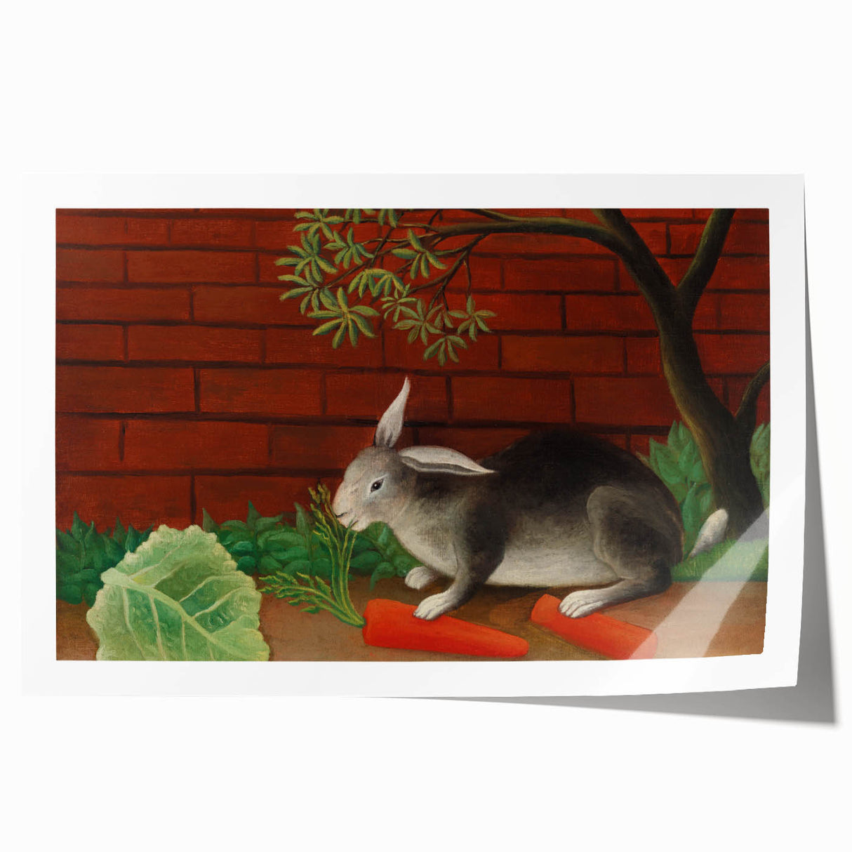 Modern Wall Art - Whimsical Rabbit with Carrots and Cabbage