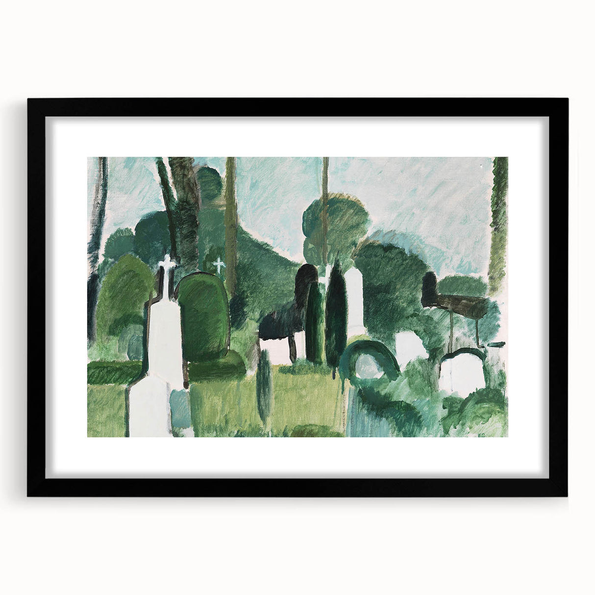 Modern Wall Art - Abstract Cemetery Landscape in Serene Greens