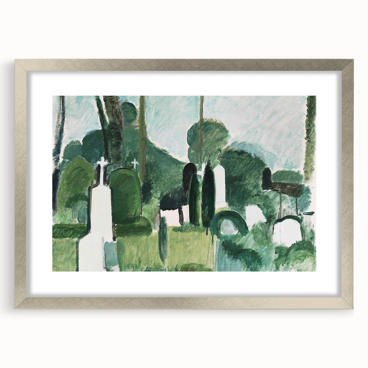 Modern Wall Art - Abstract Cemetery Landscape in Serene Greens