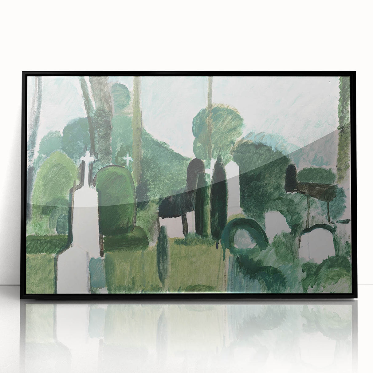 Modern Wall Art - Abstract Cemetery Landscape in Serene Greens