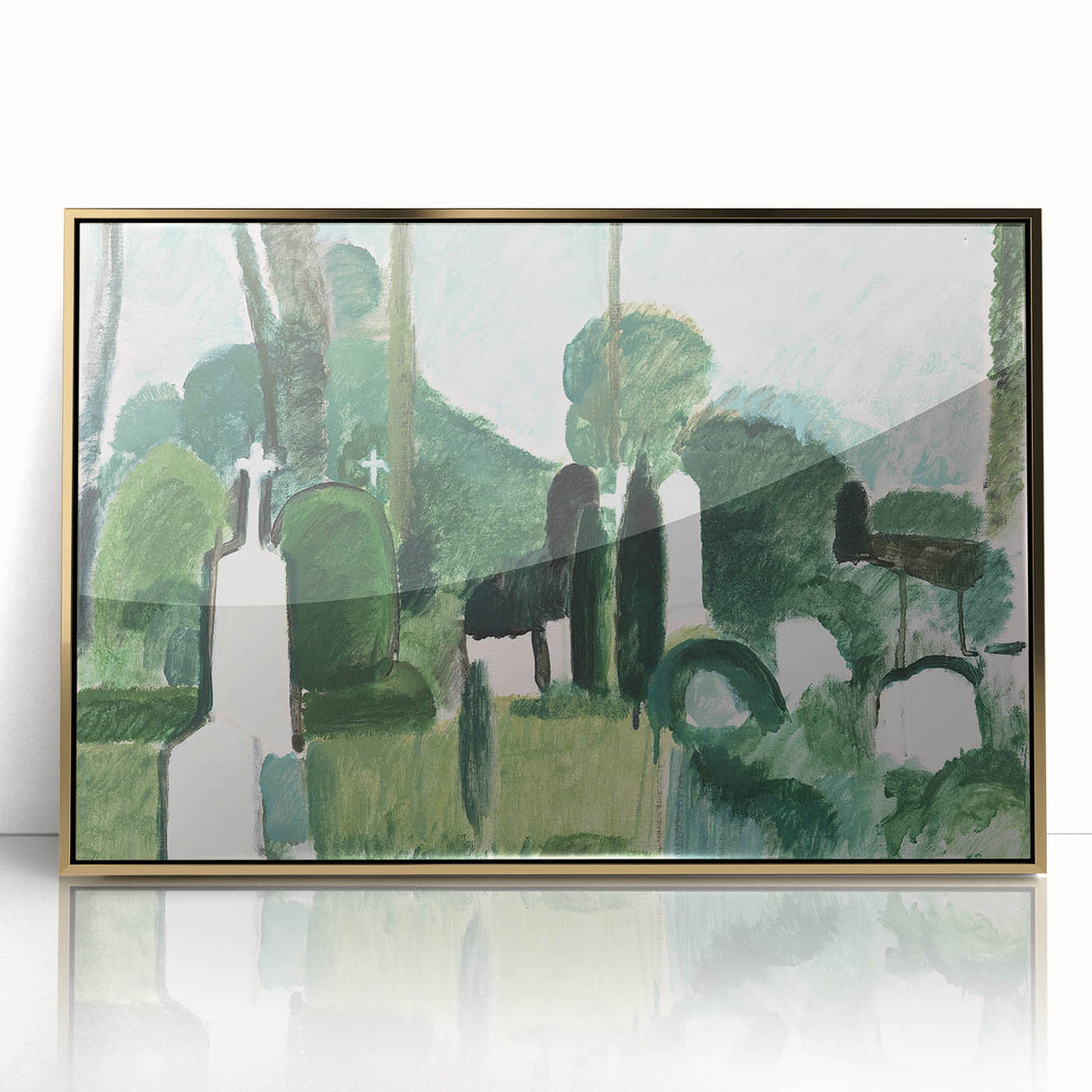 Modern Wall Art - Abstract Cemetery Landscape in Serene Greens