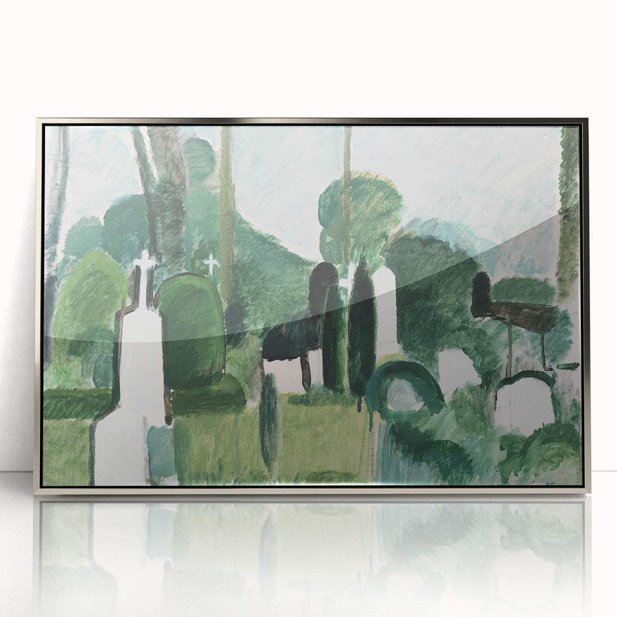 Modern Wall Art - Abstract Cemetery Landscape in Serene Greens