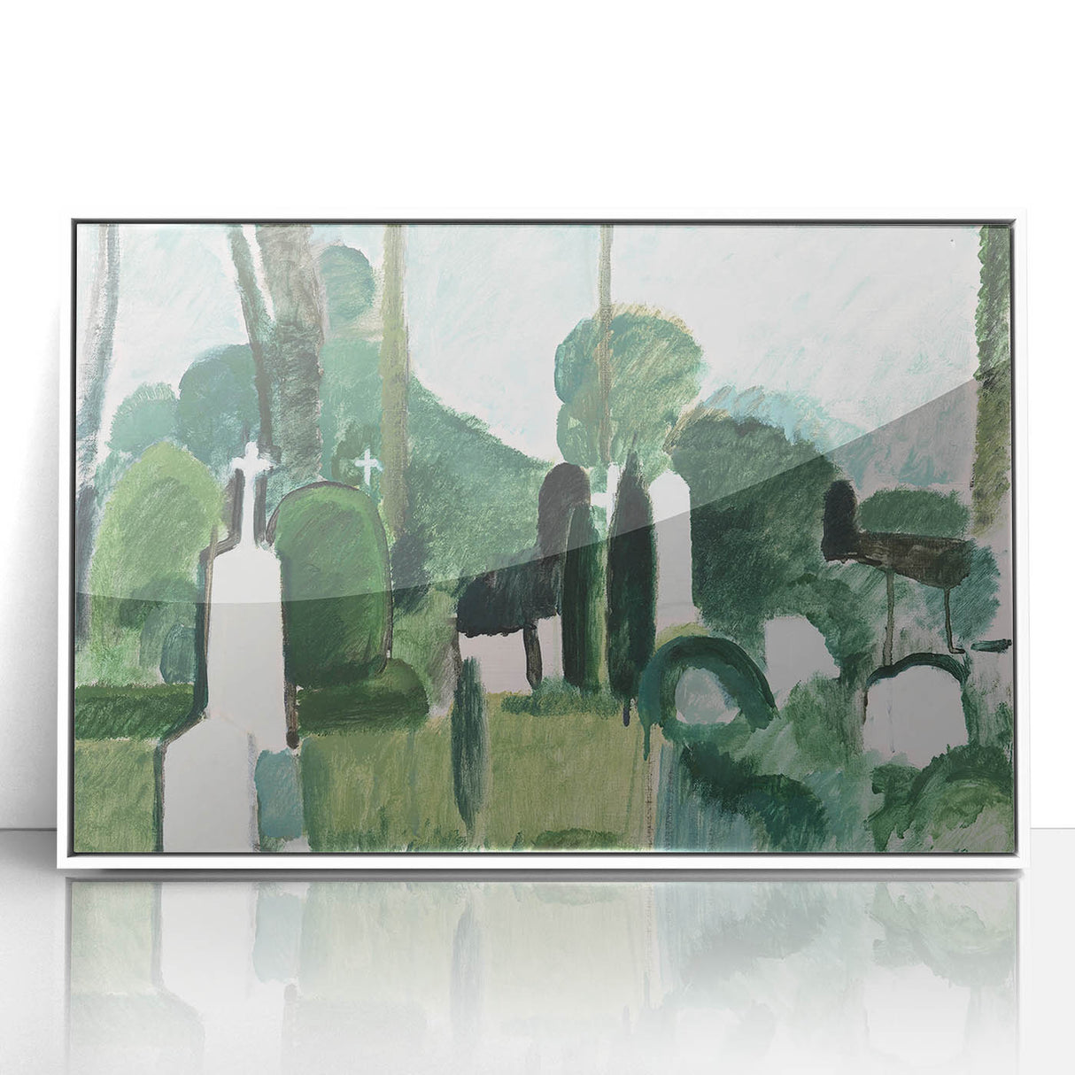 Modern Wall Art - Abstract Cemetery Landscape in Serene Greens