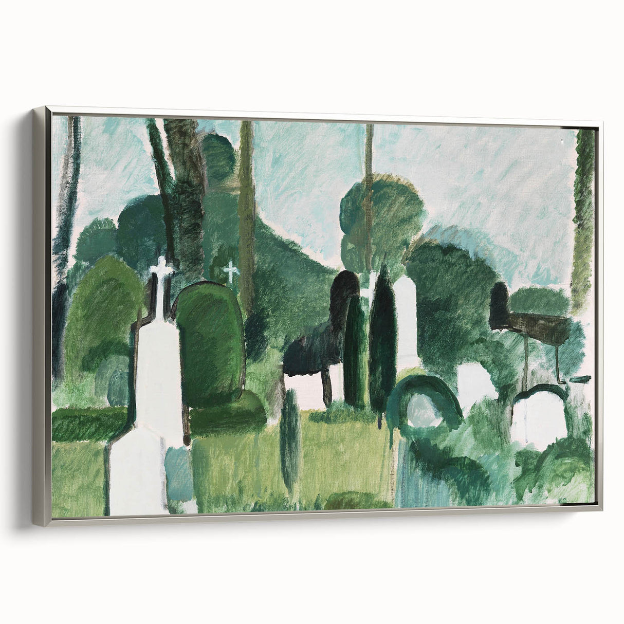 Modern Wall Art - Abstract Cemetery Landscape in Serene Greens