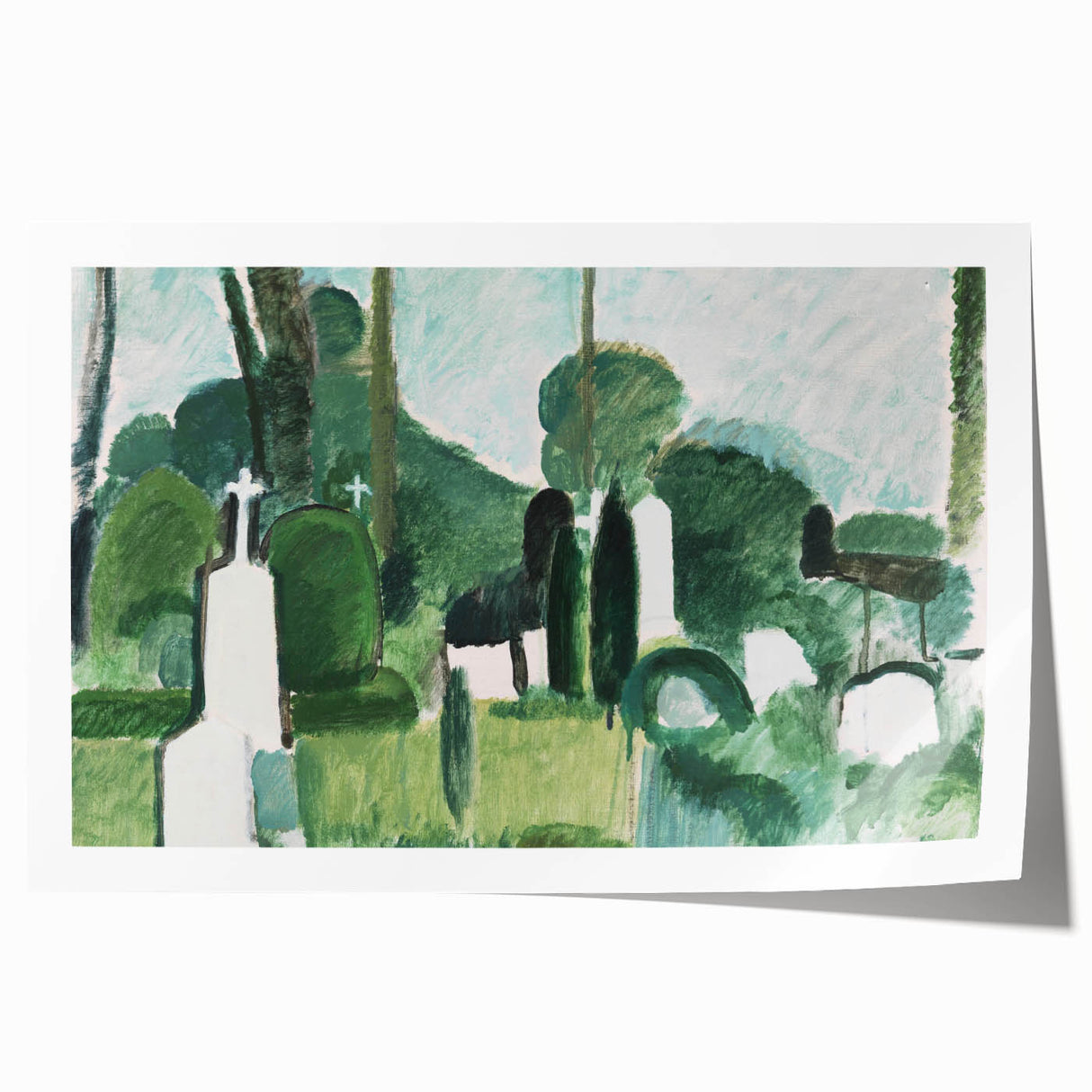 Modern Wall Art - Abstract Cemetery Landscape in Serene Greens