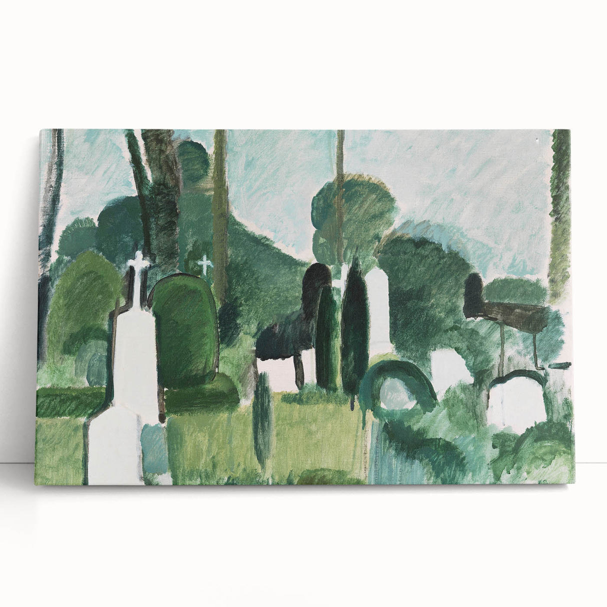 Modern Wall Art - Abstract Cemetery Landscape in Serene Greens