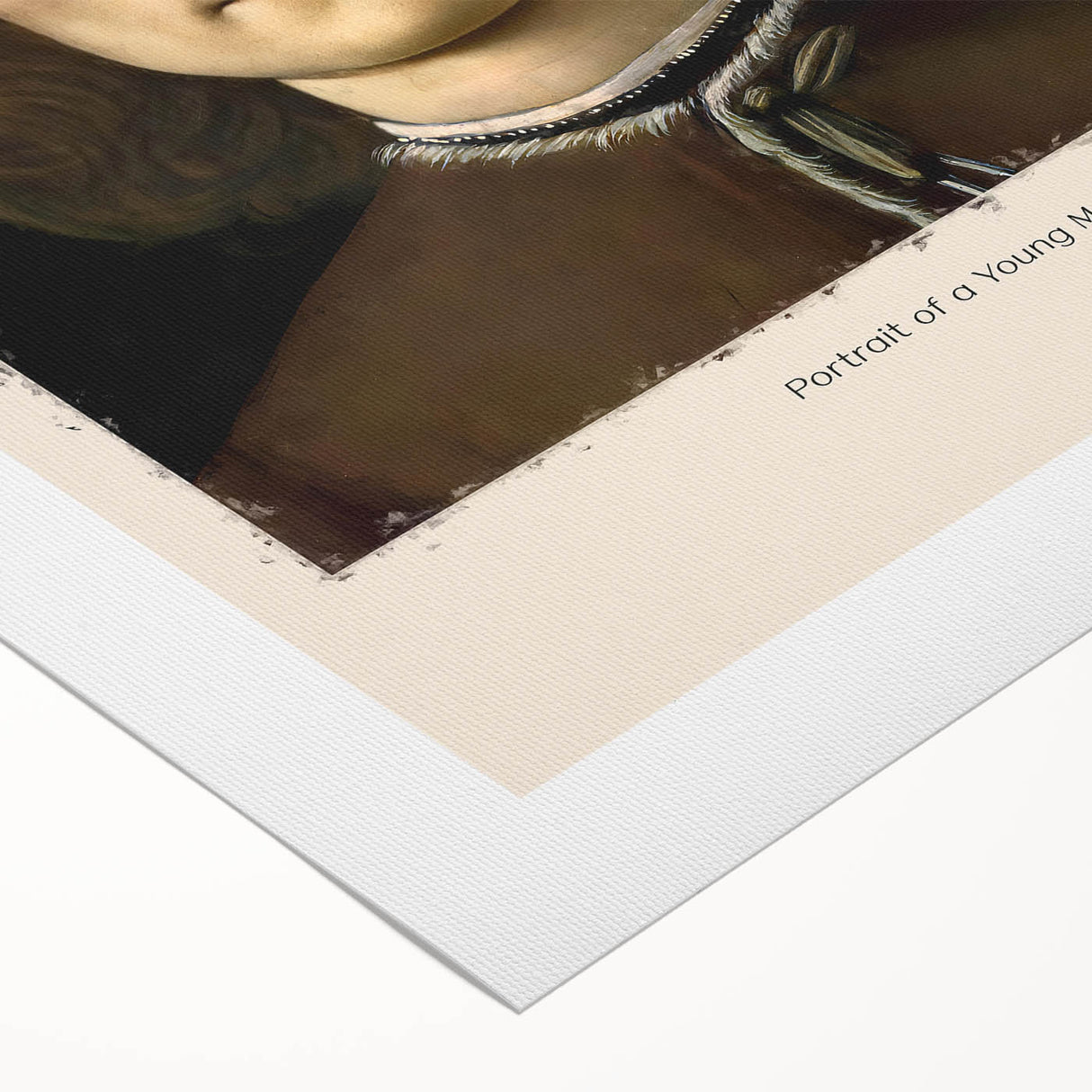 Art deco poster of Sandro Botticelli design on rolled canvas, featuring muted earth tones, ideal for dining room wall art.