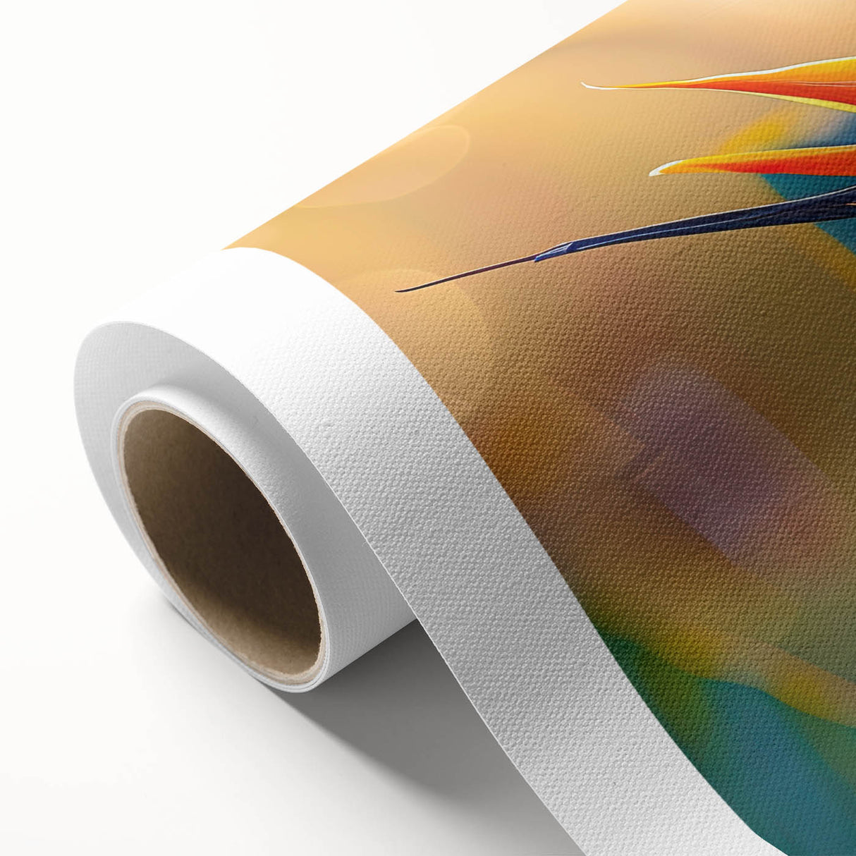 Vibrant rolled canvas wall art showcasing a tropical bird of paradise design, featuring vivid colors and intricate botanical details, perfect for home decor.