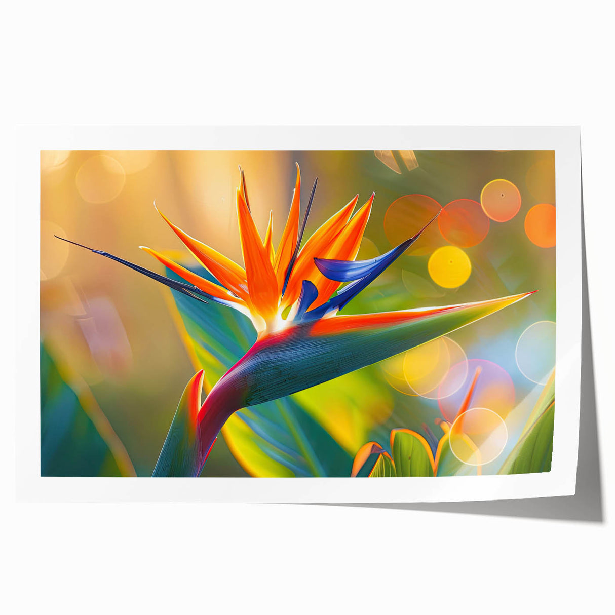 Vibrant botanical wall art featuring a detailed bird of paradise design, showcasing rich colors and intricate patterns, perfect for home decor or art collection.