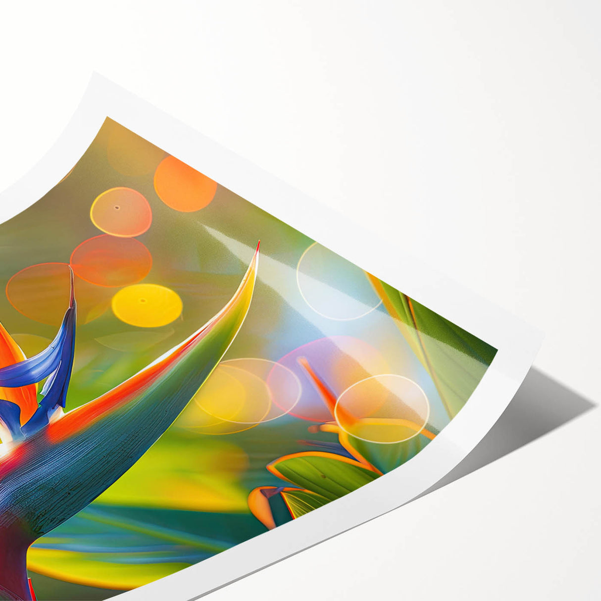 Vibrant botanical wall art featuring a detailed Bird of Paradise design in rich colors, perfect for home decor. The print showcases tropical elements and is ideal for enhancing living spaces.