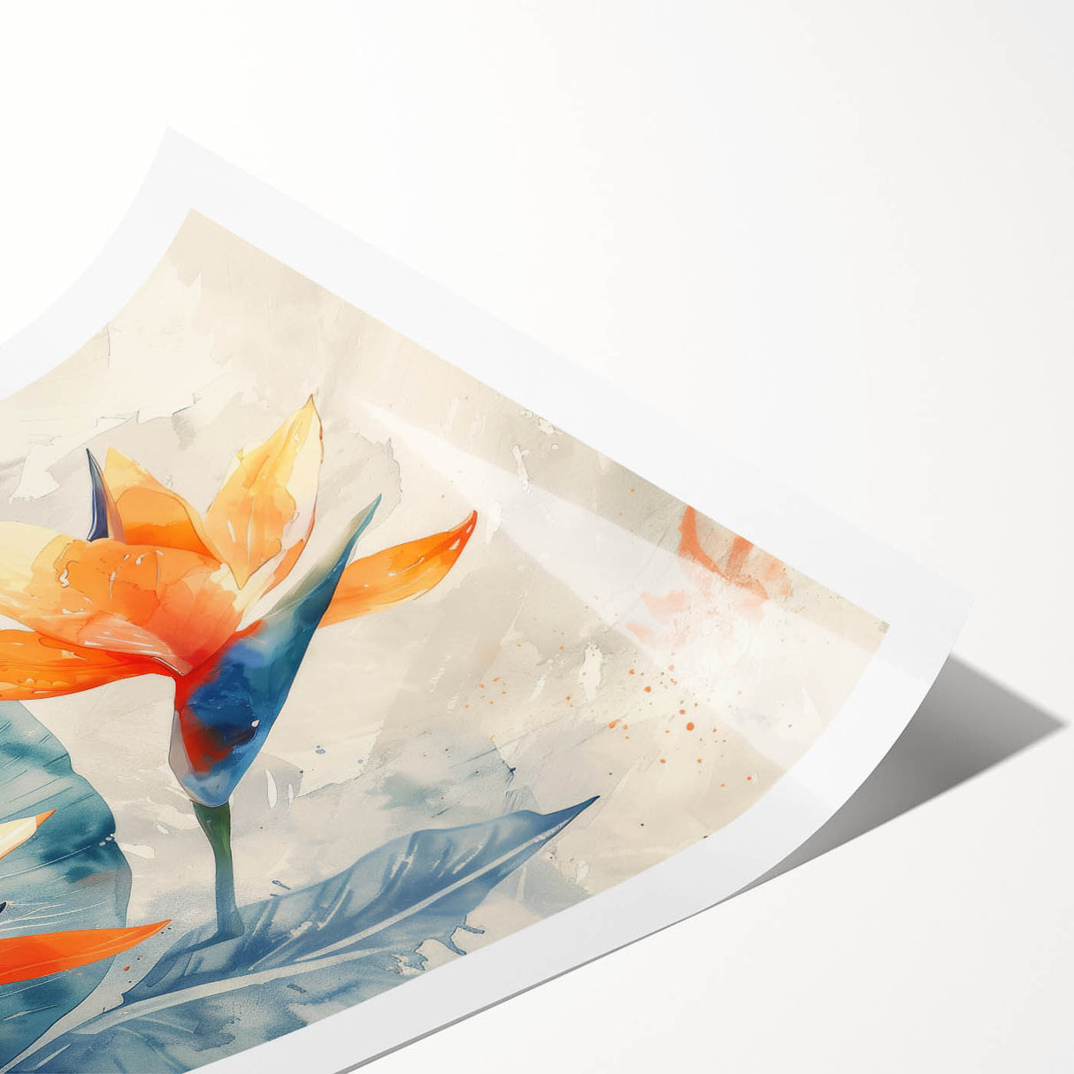 Vibrant rolled print showcasing a botanical Bird of Paradise design, featuring rich colors and intricate details, perfect for enhancing home decor.