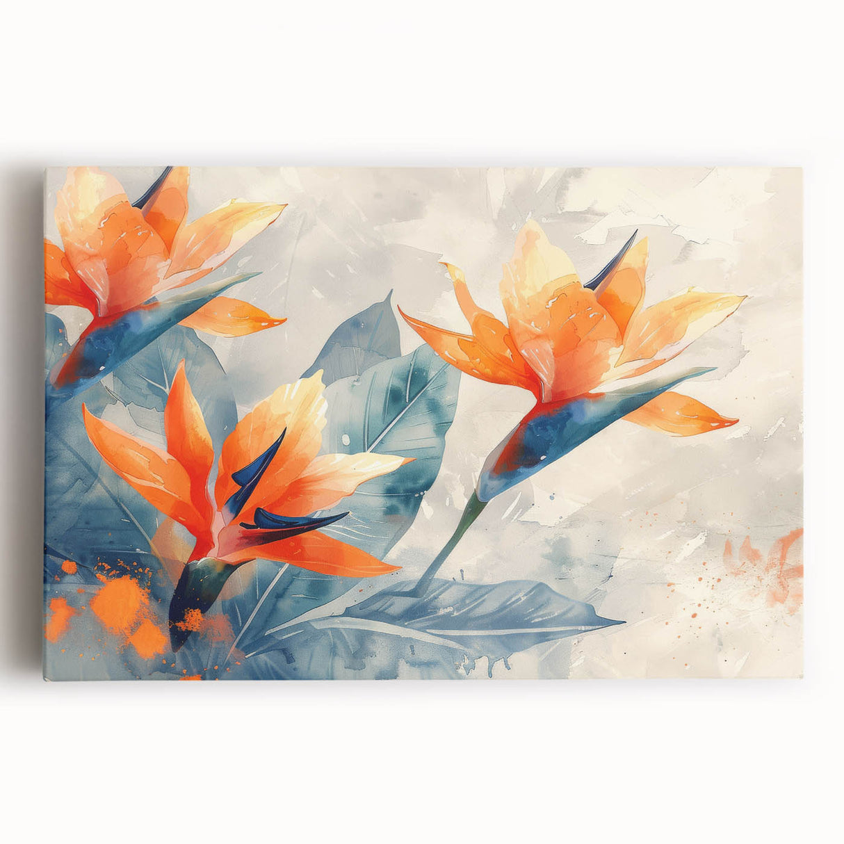 Vibrant botanical wall art featuring a stunning bird of paradise design on stretched canvas, showcasing rich colors and intricate details, perfect for home decor.