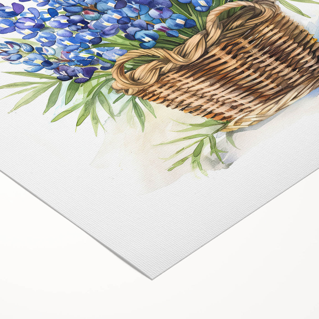 Vibrant rolled canvas featuring a botanical bluebonnet design, showcasing intricate floral details and rich colors, perfect for enhancing home decor.