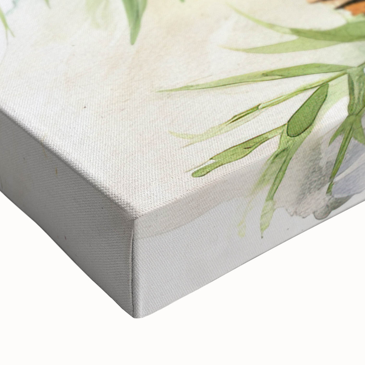 Close-up of a vibrant bluebonnet botanical wall art design on stretched canvas, showcasing intricate floral details and vivid colors, perfect for home decor.