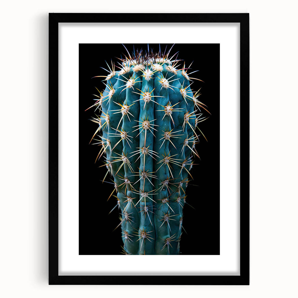 Botanical wall art featuring a stylish cactus design framed in black, showcasing vibrant colors and intricate details, perfect for modern home decor.