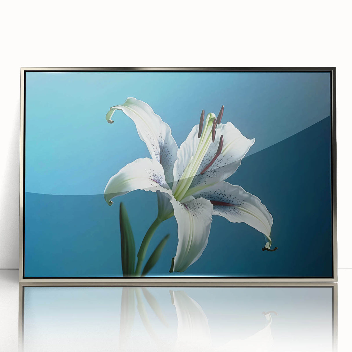 Framed wall art collection showcasing a botanical daffodil design with vibrant yellow flowers against a silver acrylic background, perfect for home decor.