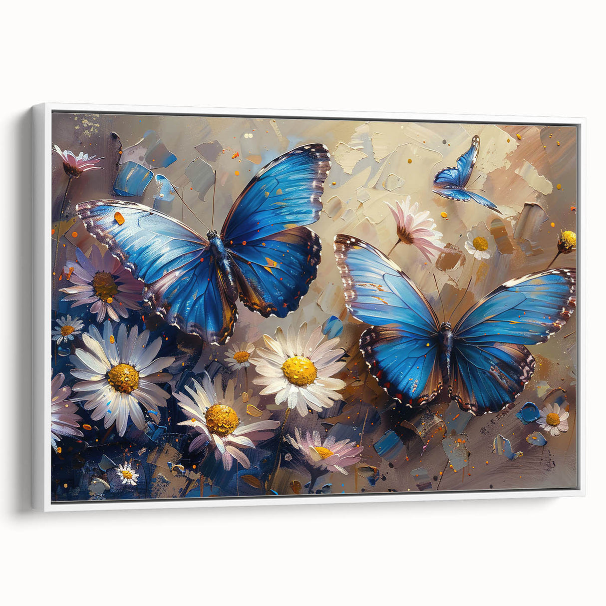 Framed wall art featuring a botanical daisy design on white canvas, showcasing vibrant colors and delicate floral details, ideal for home decor and nature lovers.