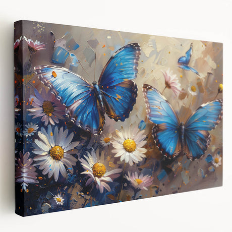 Stretched canvas wall art showcasing a botanical daisy design in vibrant colors, highlighting intricate floral details and textures, ideal for home decor.
