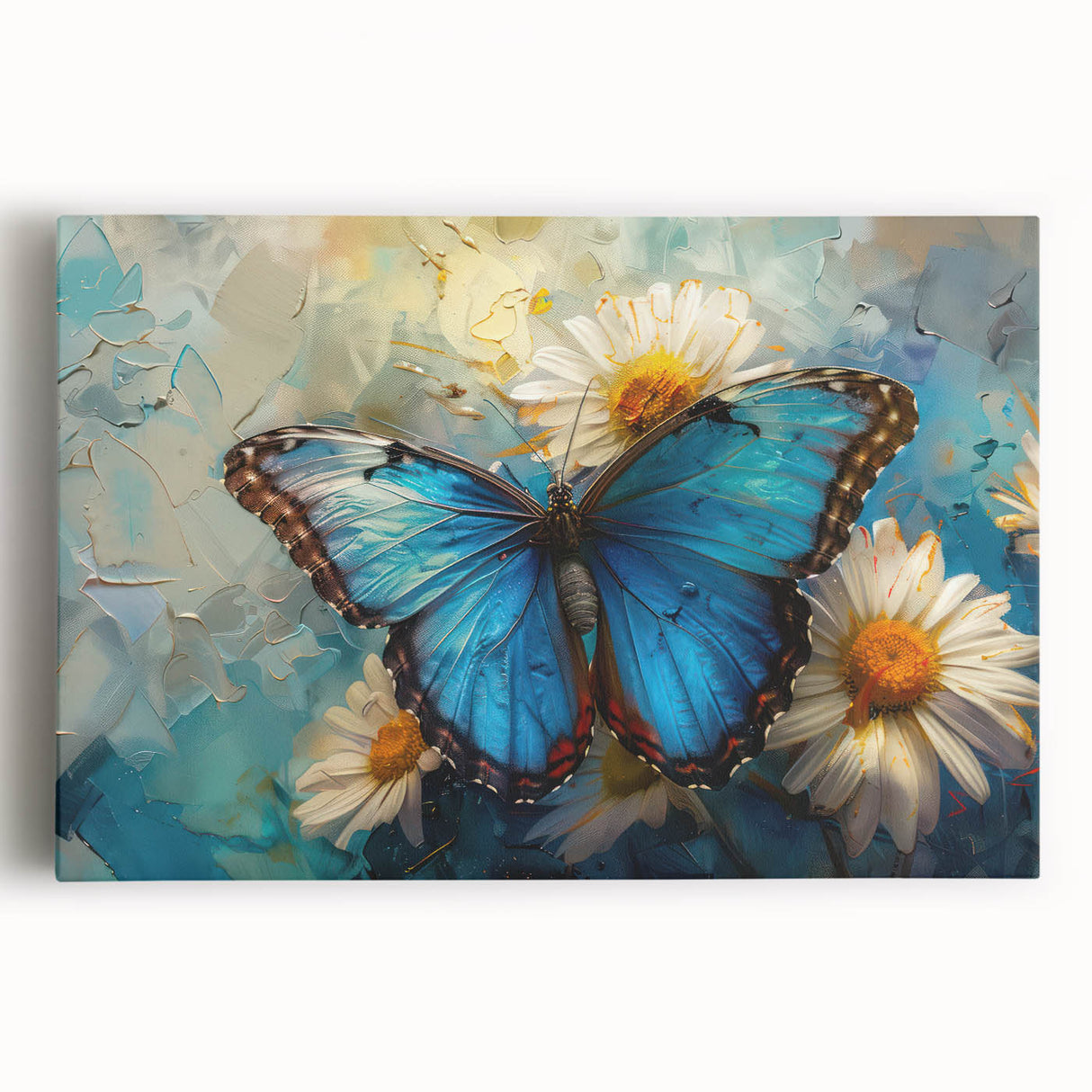 Stretched canvas wall art showcasing a vibrant botanical daisy design, featuring bold colors and intricate floral details, perfect for modern home decor.