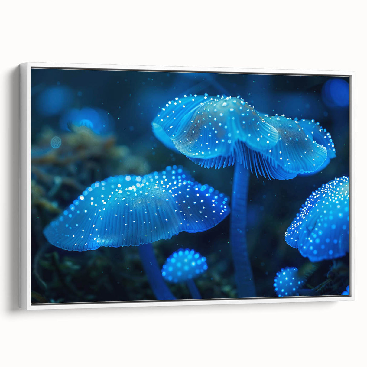 Framed wall art showcasing a botanical marine plants design, featuring vibrant flowers and leafy elements in a white frame, ideal for coastal decor. This piece adds a touch of nature-inspired elegance to any room, perfect for enhancing home aesthetics.