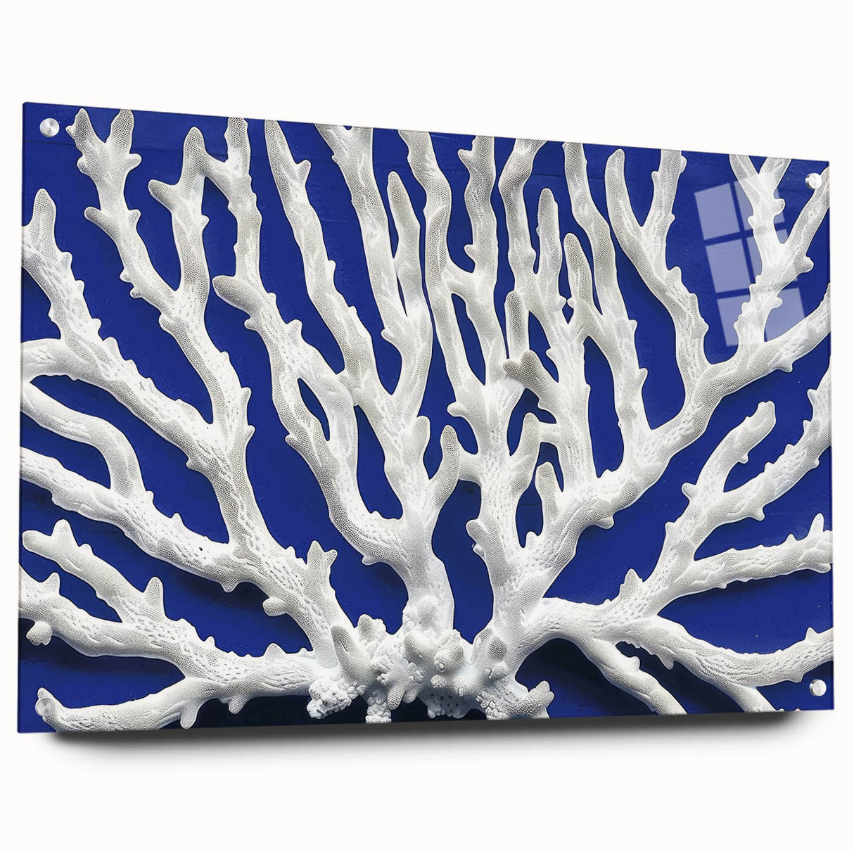 Botanical wall art collection featuring vibrant marine plants design in acrylic glass, elegantly displayed from the side with decorative pins. Perfect for nature-inspired decor.