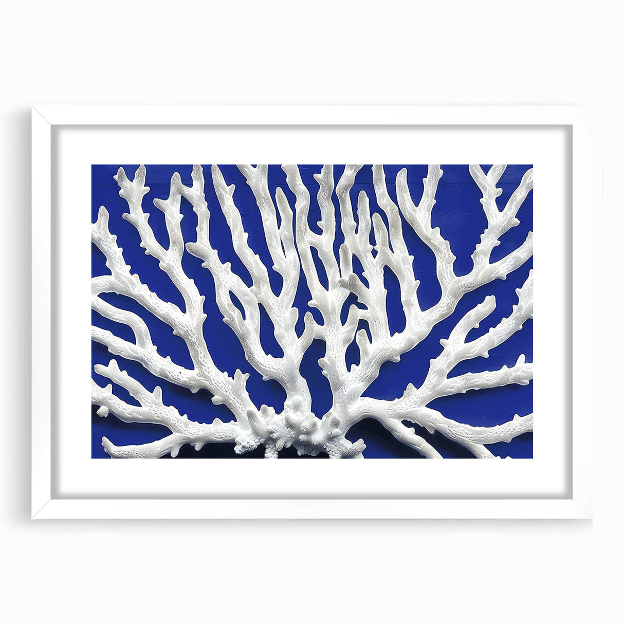 Botanical wall art featuring a vibrant marine plants design in a white frame with a mat, ideal for enhancing coastal-themed decor in homes or offices.