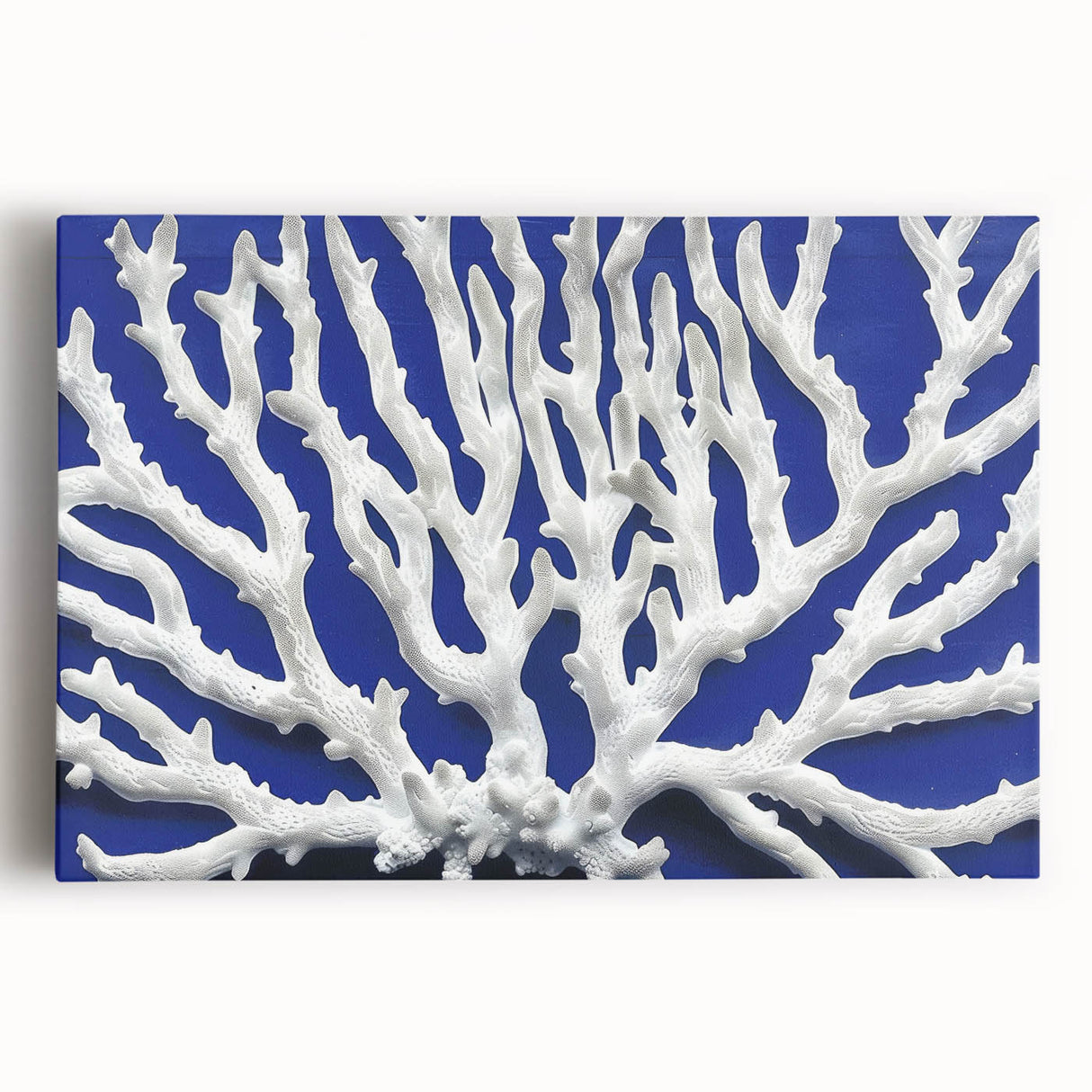 Stretched canvas wall art showcasing a vibrant botanical marine plants design, featuring intricately detailed flora in shades of blue and green, perfect for coastal decor.