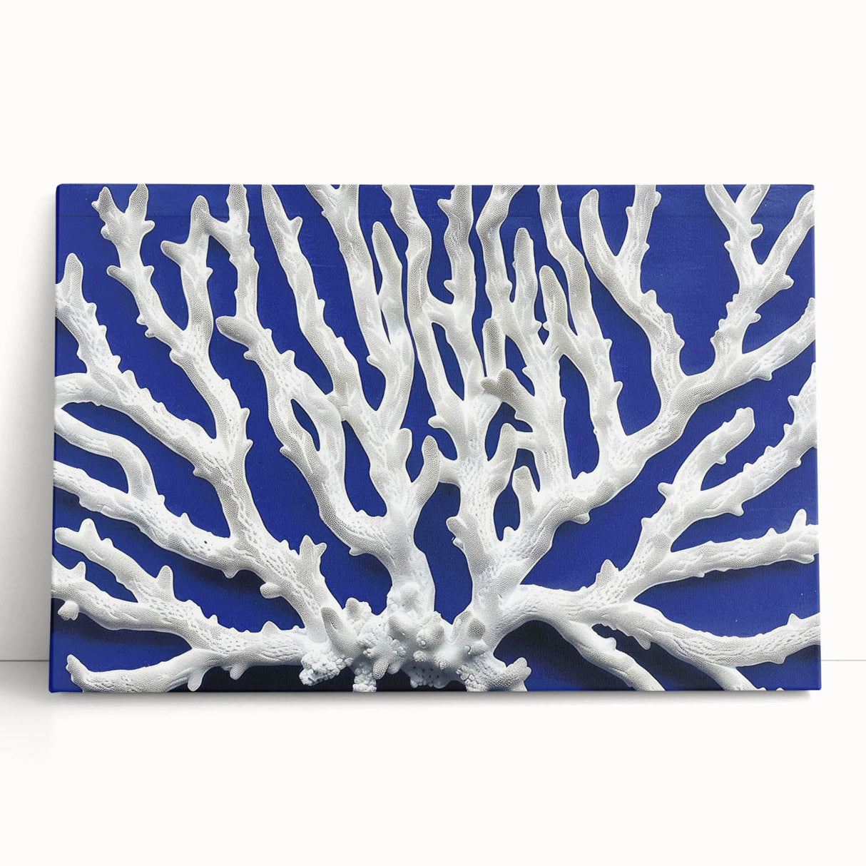 Botanical marine plants wall art design on stretched canvas, showcasing vibrant colors and intricate details of floral elements, perfect for home decor.