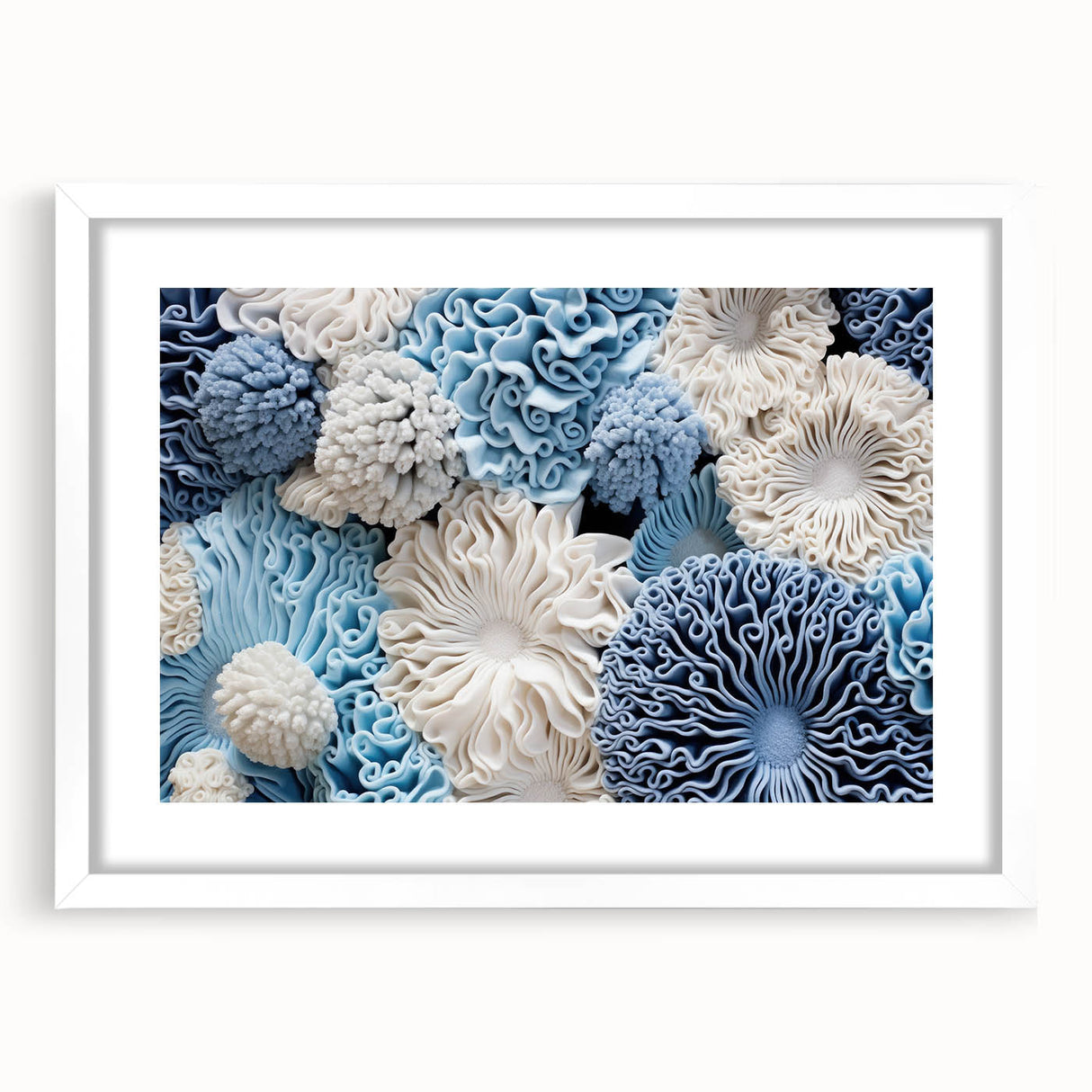 Framed botanical wall art featuring a vibrant marine plants design with white matting, perfect for adding a touch of nature to modern home decor.
