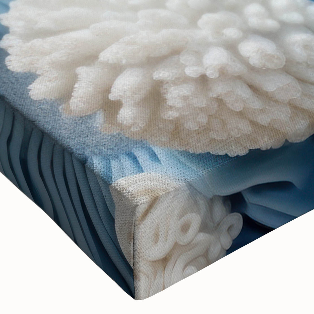 Close-up of a vibrant botanical marine plants wall art design on stretched canvas, showcasing intricate floral details and rich colors, perfect for home decor.