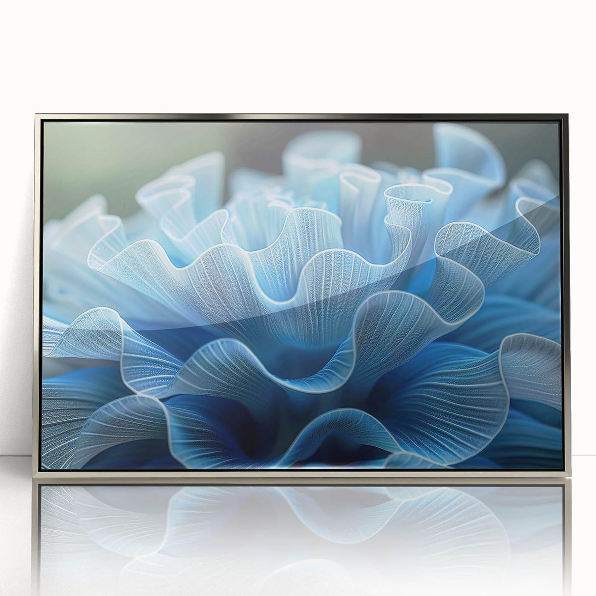 Framed wall art collection showcasing a botanical design of marine plants in vibrant colors, set in a sleek silver frame, perfect for modern home decor.