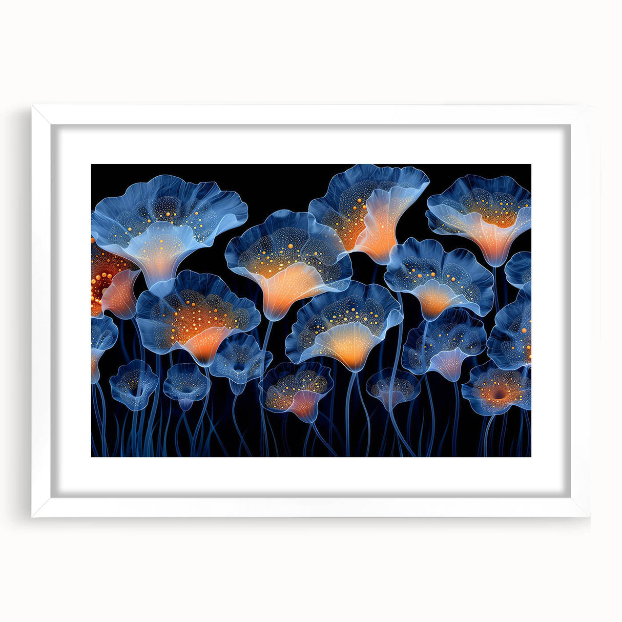 Botanical wall art featuring a collection of marine plants in a white frame with matting, showcasing intricate details and vibrant colors, perfect for home decor.