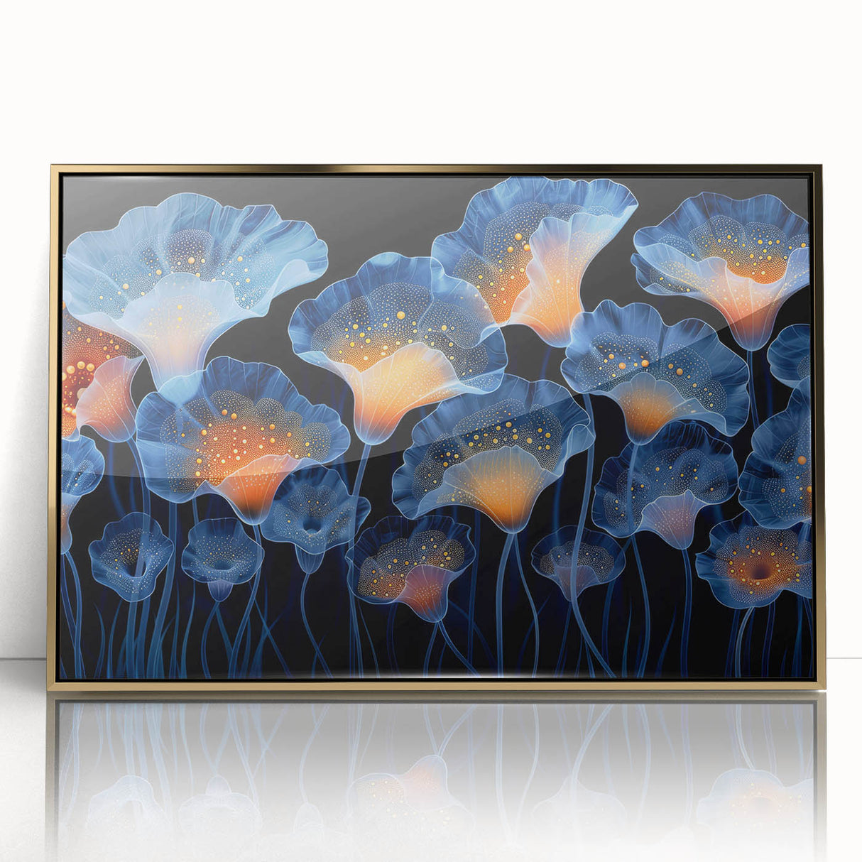 Framed botanical wall art showcasing a vibrant marine plant design in gold-accented acrylic. Perfect for enhancing home decor with a touch of nature-inspired elegance.