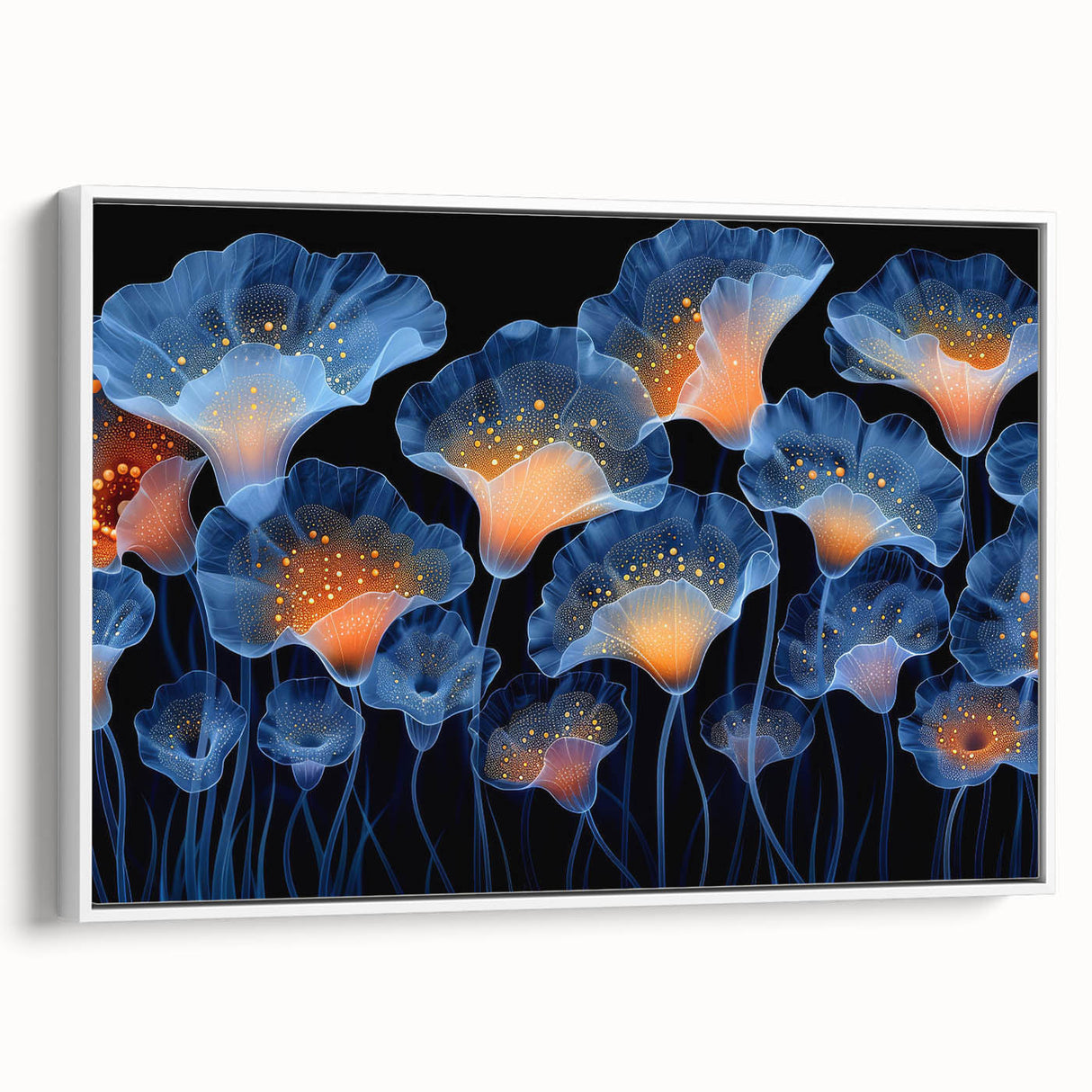 Framed canvas wall art showcasing a botanical marine plants design, featuring vibrant colors and intricate details, set against a white background for a modern aesthetic. Perfect for enhancing home decor with a touch of nature-inspired elegance.