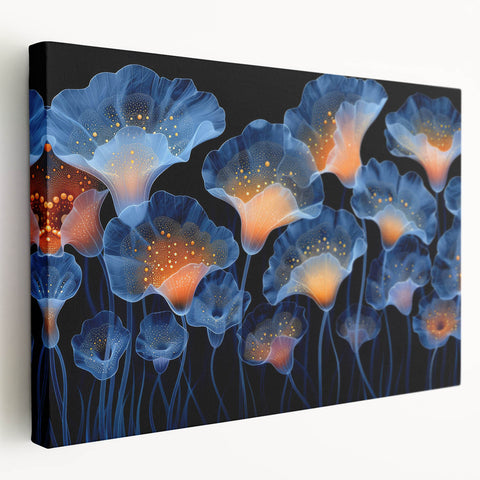 Stretched canvas wall art displaying a vibrant botanical marine plants design, featuring intricate floral patterns and rich colors, perfect for coastal decor.