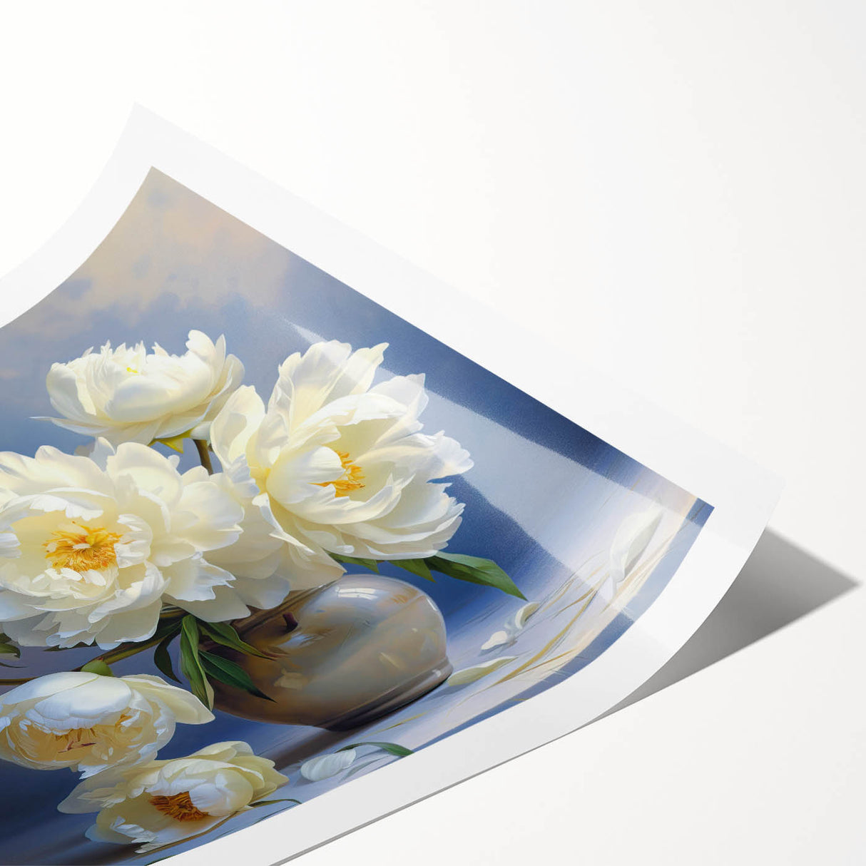 Elegant botanical wall art featuring a vibrant peony design in soft pink and green hues, rolled and ready for display, perfect for home decor enhancement.