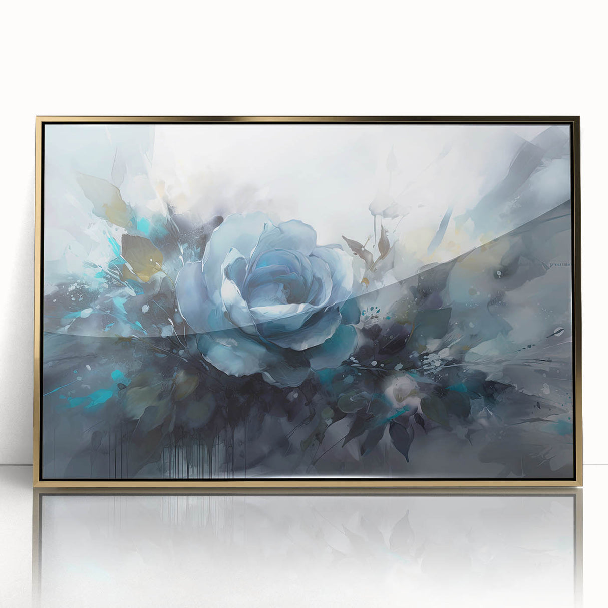 Framed wall art featuring a botanical rose design with vibrant pink and gold accents, elegantly displayed in acrylic. Perfect for home decor or gifting.