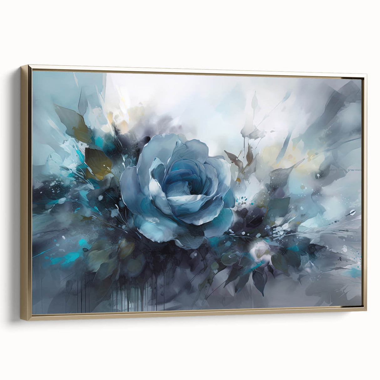 Framed botanical wall art featuring a detailed rose design on a canvas, elegantly displayed with a gold frame, showcasing vibrant colors and intricate details. Ideal for home decor enthusiasts seeking floral-inspired artwork.