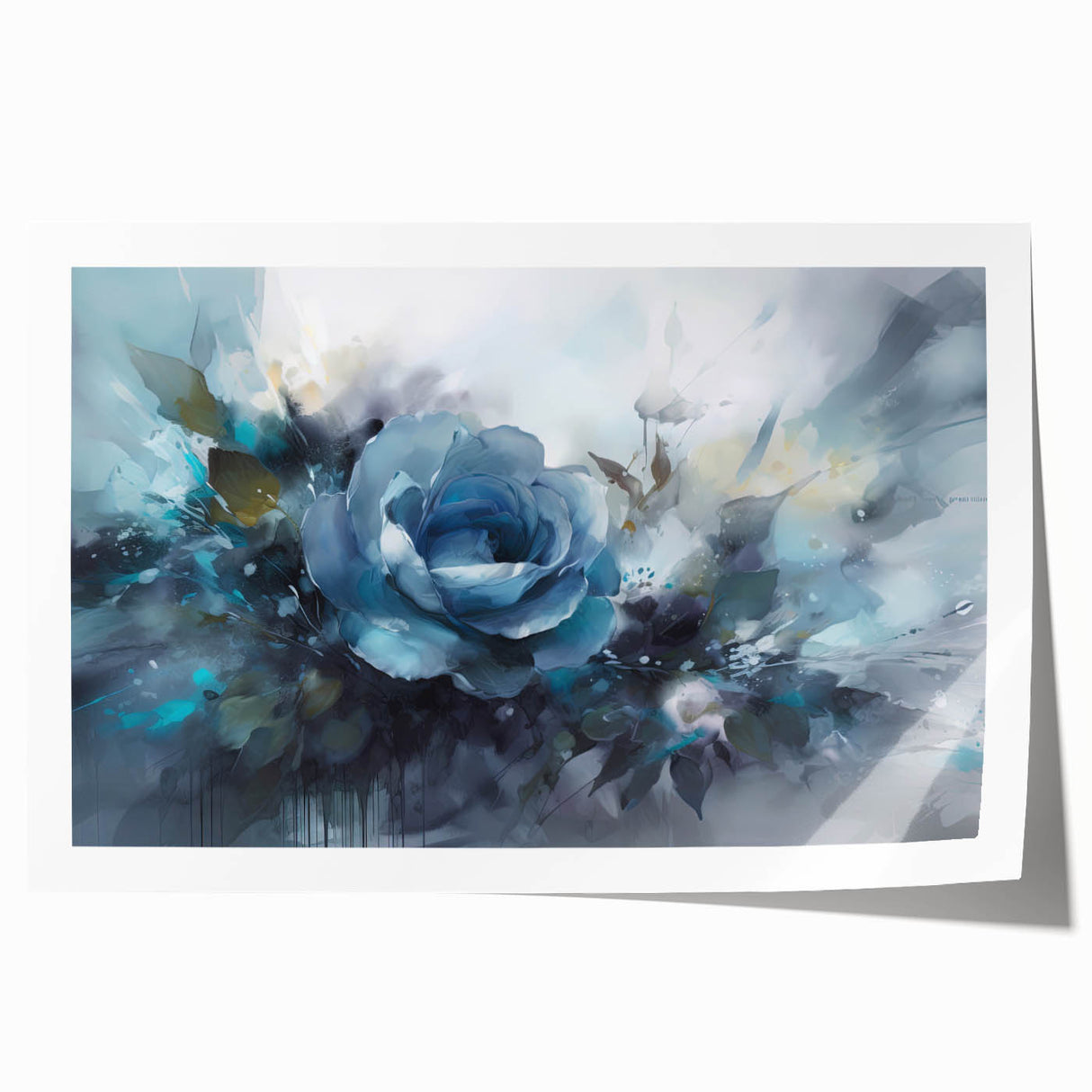 Botanical rose design wall art print showcasing delicate pink and green floral elements, rolled for easy shipping, ideal for home decor enthusiasts.