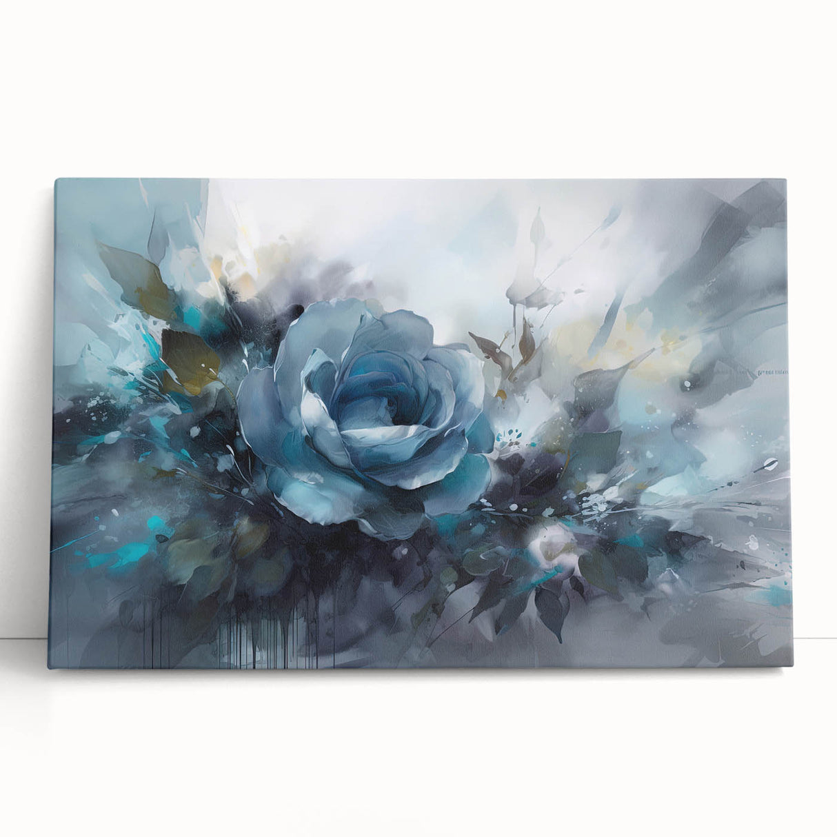 Botanical rose wall art design on stretched canvas, showcasing vibrant pink and white roses against a lush green background, ideal for home decor and floral enthusiasts.