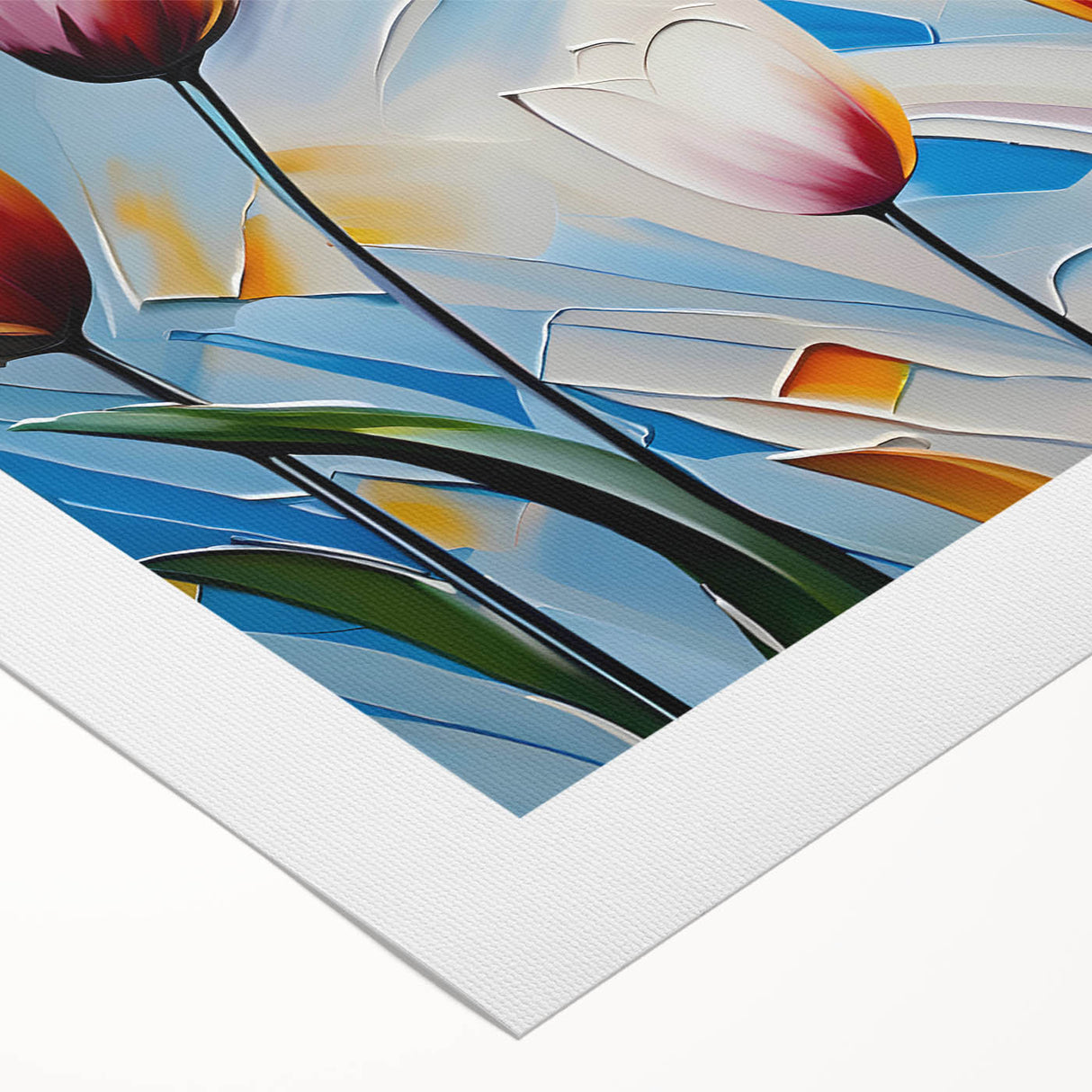 Botanical wall art featuring a vibrant tulip design on rolled canvas, showcasing intricate details and rich colors, perfect for home decor and floral enthusiasts.