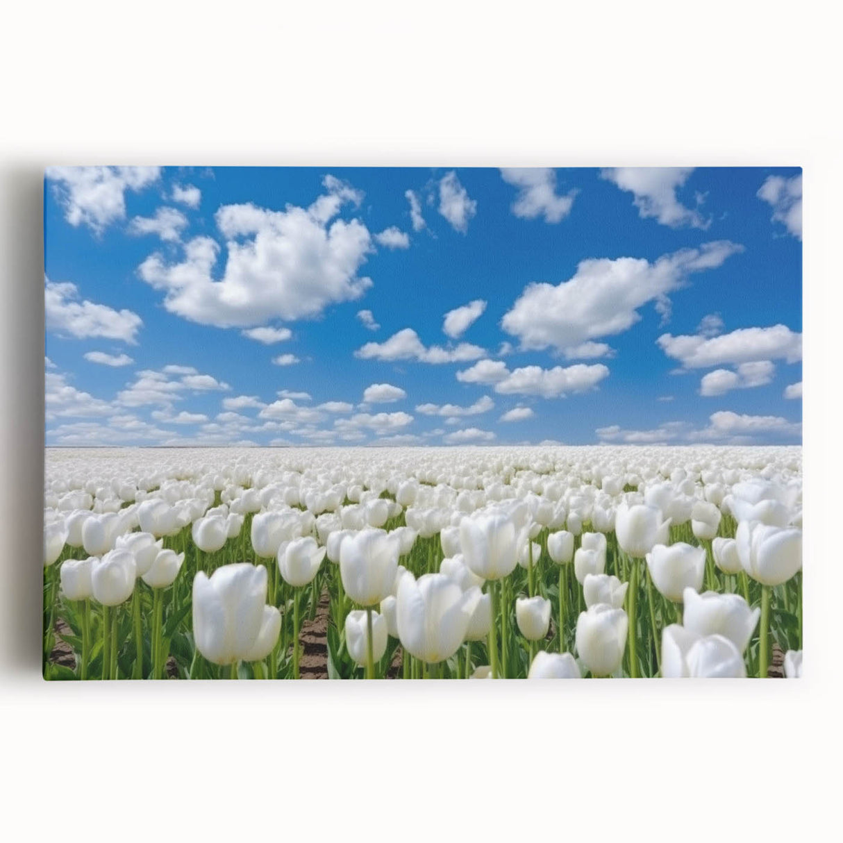 Vibrant botanical wall art featuring a beautifully designed tulip arrangement on stretched canvas, showcasing vivid colors and intricate details, ideal for home decor.